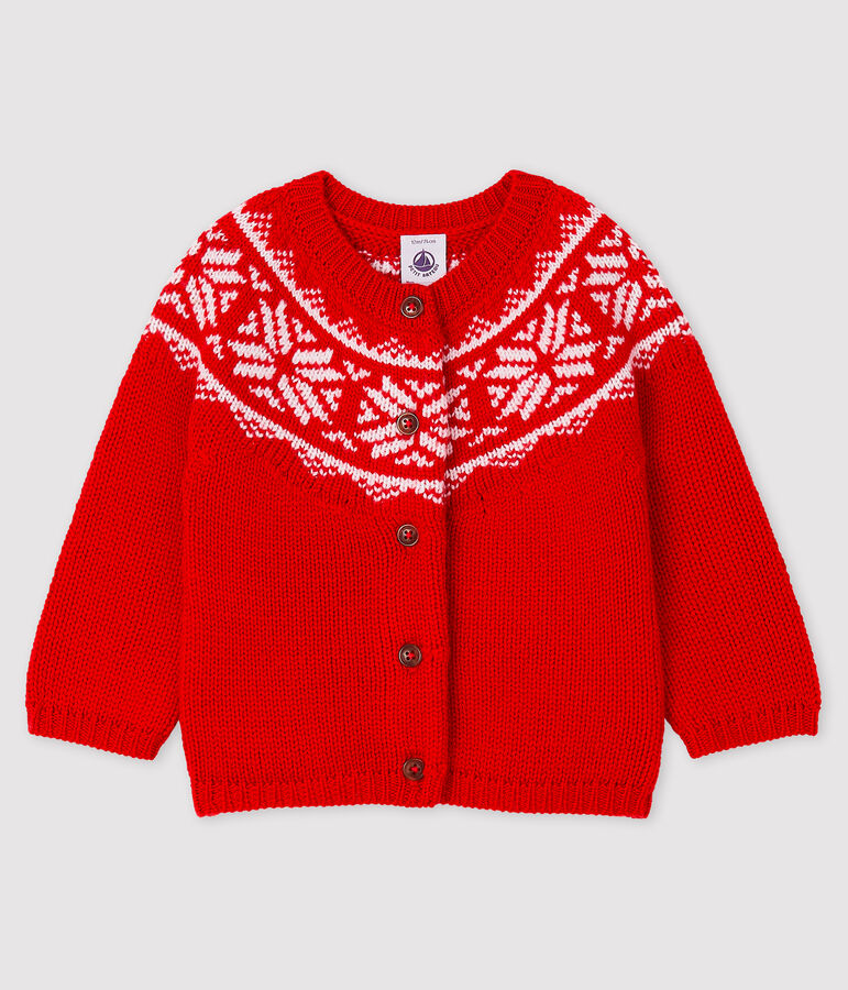 Cardigan 100% lana beb&egrave; rosso TERKUIT/bianco MARSHMALLOW