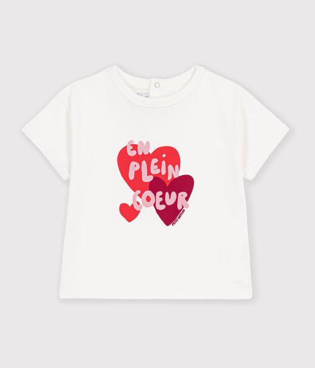 T-shirt a maniche corte in cotone tinta unita con motivo neonato bianco
