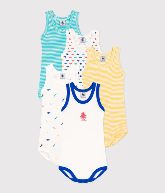 Confezione da 5 body a canottiera in cotone con animali marini variante 1