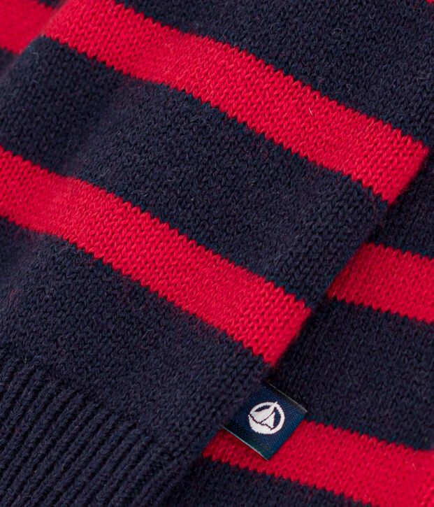 Maglione a righe marini&egrave;re, in lana e cotone per beb&egrave; blu/rosso