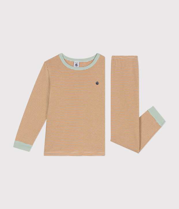 Pigiama bambino in cotone a righe marrone/bianco