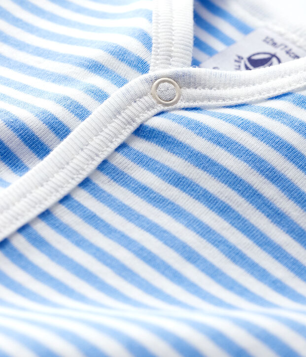 Tutina senza piedi a righe blu beb&egrave; in cotone blu/bianco