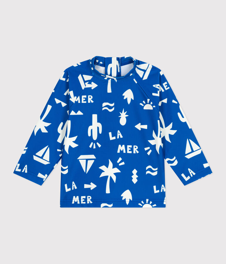 T-shirt anti UV con stampa spiaggia neonato blu PORCELANA/ MARSHMALLOW
