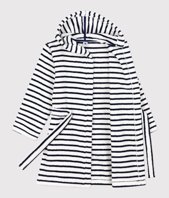 Accappatoio bambino unisex in spugna motivo a righe bianco LAIT/blu MEDIEVAL
