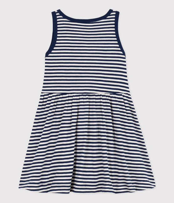 Abito a righe senza maniche in cotone bambina blu MEDIEVAL/bianco MARSHMALLOW