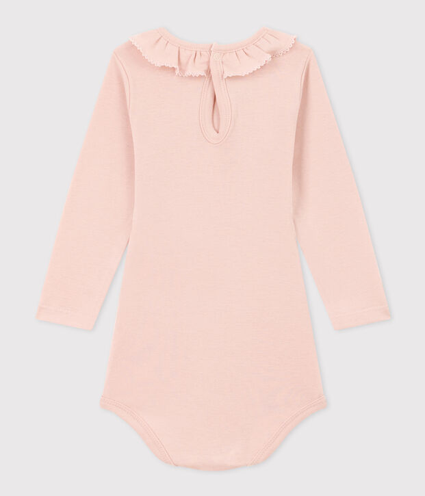 Body in cotone a manica lunga con collaretto rosa