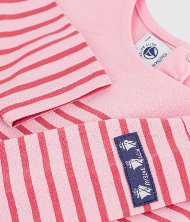 T-shirt a maniche lunghe in cotone a righe neonato. rosa/rosa