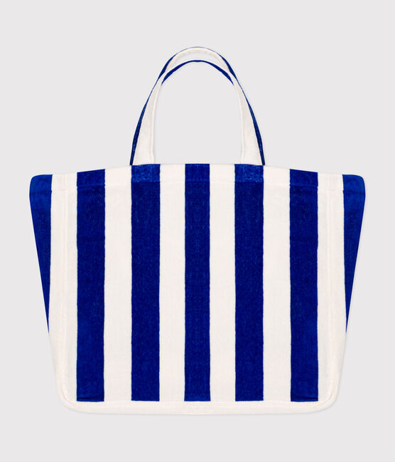 BORSA DA DONNA IN SPUGNA BOUCLETTE A RIGHE  blu SURF/bianco MARSHMALLOW