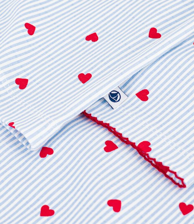 Pigiama in cotone con stampa a righe e cuori e bottoni donna bianco/multicolore