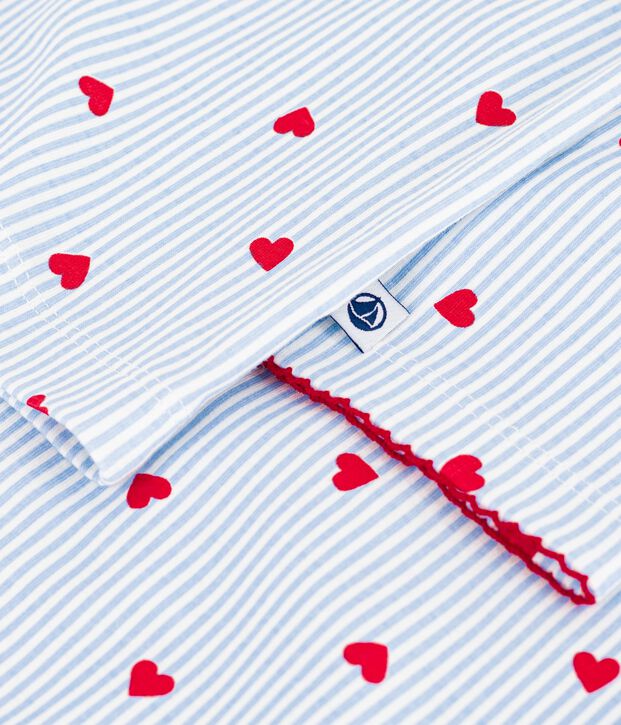 Pigiama in cotone con stampa a righe e cuori e bottoni donna bianco/multicolore