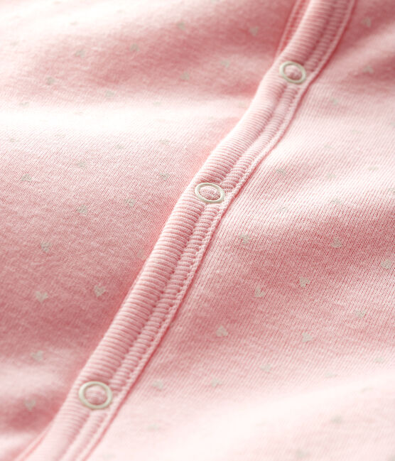 Tutina senza piedi bebè femmina a costine in ovatta rosa MINOIS/bianco MARSHMALLOW