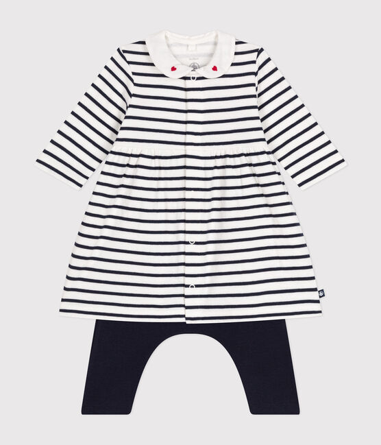 Abito e leggings in cotone neonato bianco MARSHMALLOW/blu SMOKING