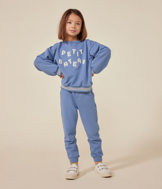 Maglia in tessuto felpato bambina/bambino blu BEACH