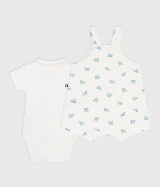 Set salopette e body in cotone con animali stampati neonato bianco/multicolore