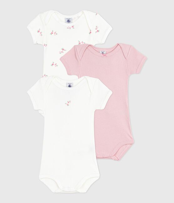 Set di3 body a maniche corte in cotone a fiori neonato variante 1