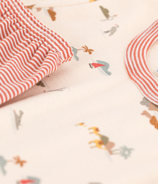 Pigiama corto bambino unisex in cotone con animali ecru/multicolore