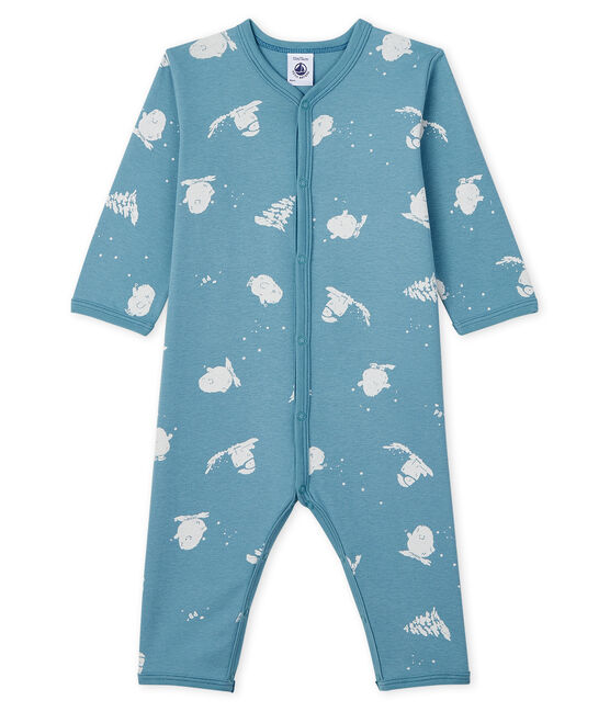 Tutina pigiama senza piedi fantasia yeti bebè in cotone blu BRUME/ MARSHMALLOW