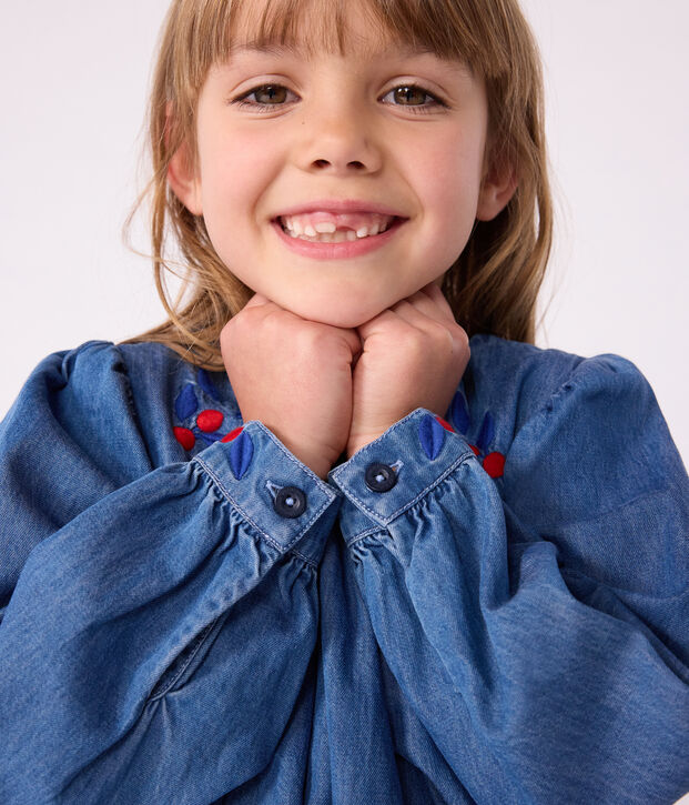 Abito a maniche lunghe in denim bambina blu