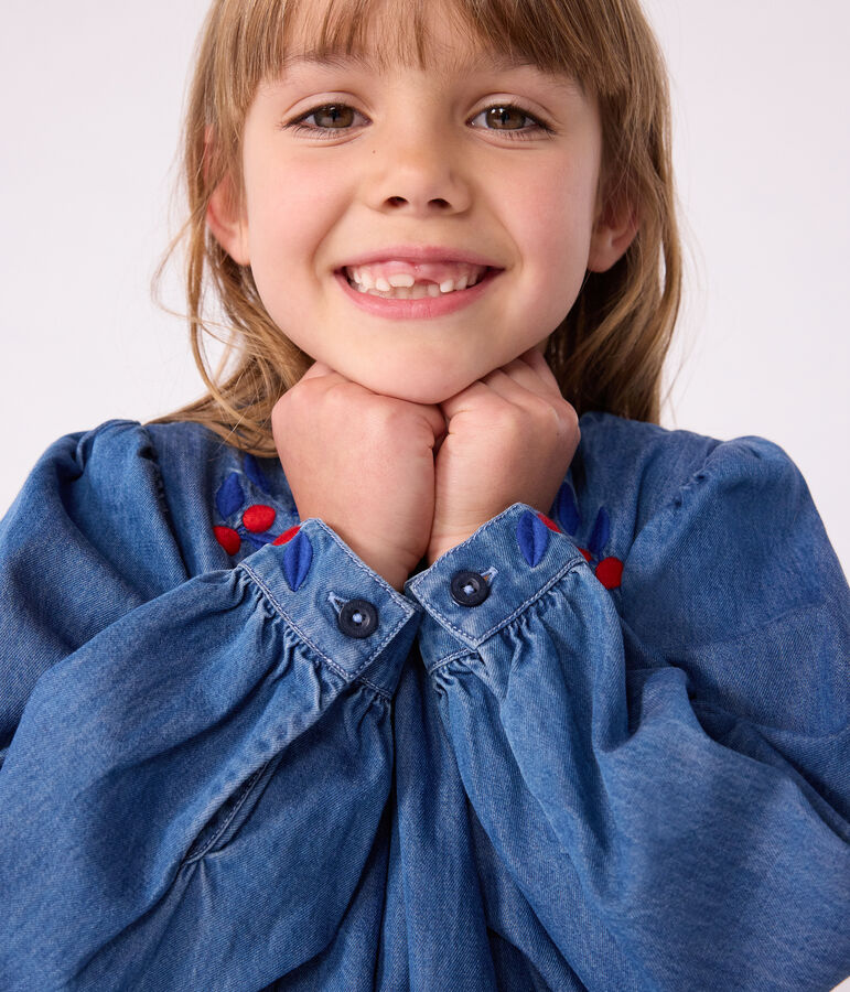 Abito a maniche lunghe in denim bambina blu