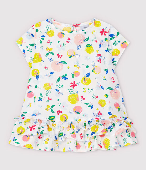 Blusa manica corta in popeline bebè femmina bianco MARSHMALLOW/bianco MULTICO
