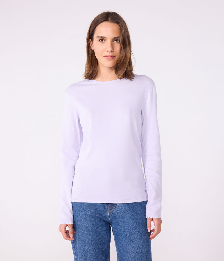 T-shirt L'Iconique a maniche lunghe in cotone con punto cocotte donna viola