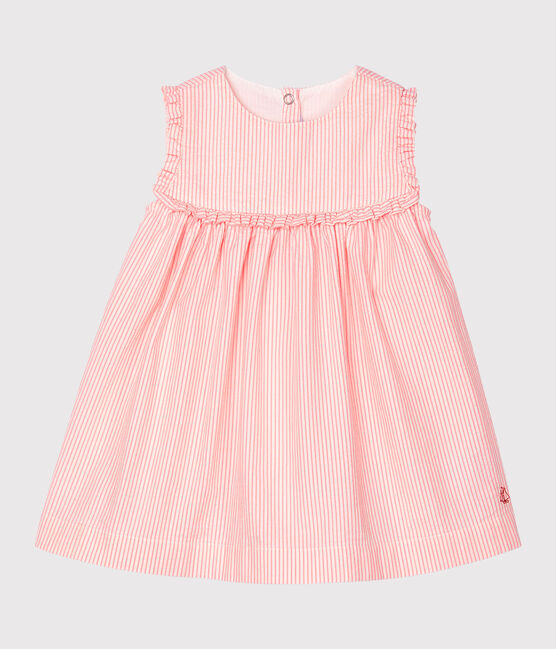 Abito senza maniche bebè femmina rigato bianco MARSHMALLOW/rosa ROSAKO