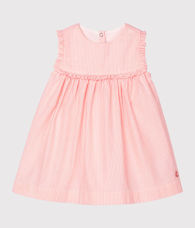 Abito senza maniche beb&egrave; femmina rigato bianco/rosa
