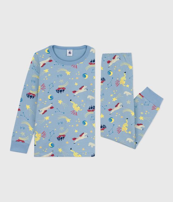Pigiama bambino in tessuto felpato con stampa blu ADRIATIC/ MULTICO