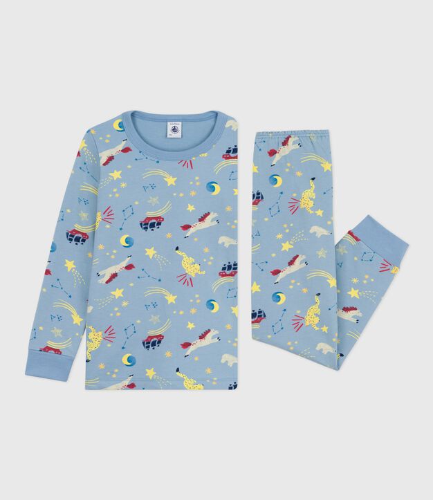 Pigiama bambino in tessuto felpato con stampa blu/multicolore