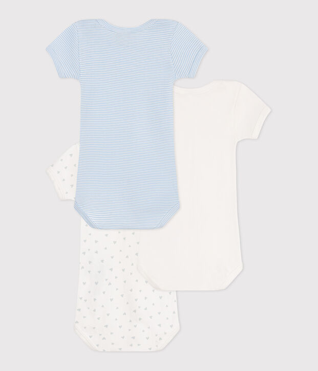 Set da 3 body a maniche corte in cotone con stampa neonato multicolore