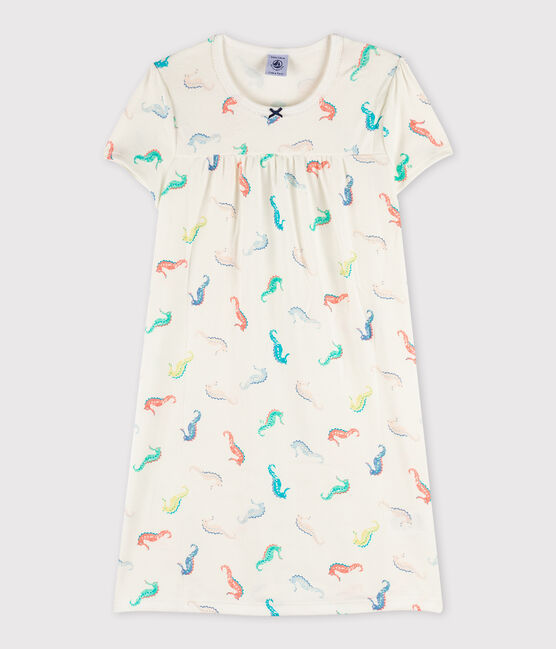 Camicia da notte fantasia cavallucci marini bambina in cotone bianco MARSHMALLOW/bianco MULTICO