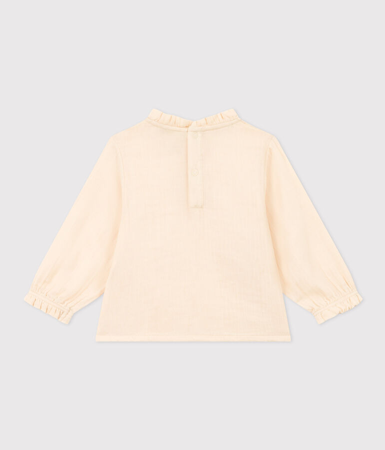 Blusa a maniche lunghe in garza di cotone per beb&egrave; ecru