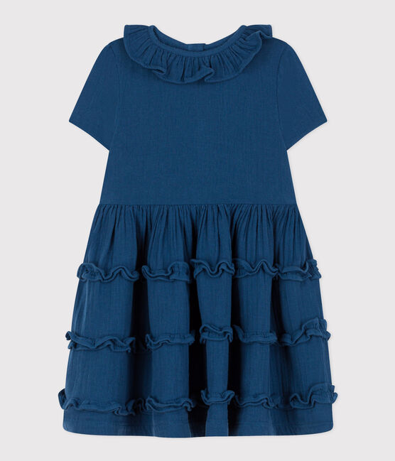 Abito a maniche corte in garza di cotone bambina blu INCOGNITO