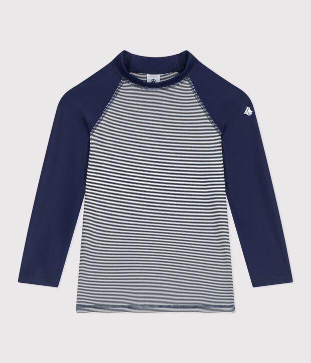 T-shirt da bagno anti-UV a maniche lunghe a righe bambini blu/bianco