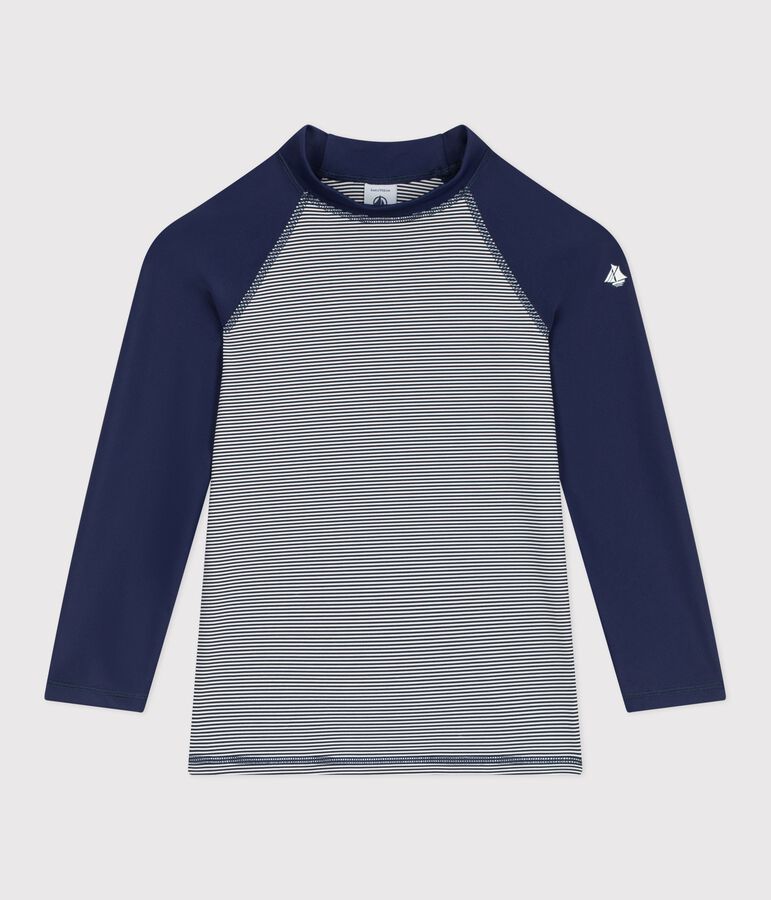 T-shirt da bagno anti-UV a maniche lunghe a righe bambini blu MEDIEVAL/bianco MARSHMALLOW