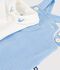 Set salopette/body in cotone tinta unita con dettagli ricamati neonato blu/ecru