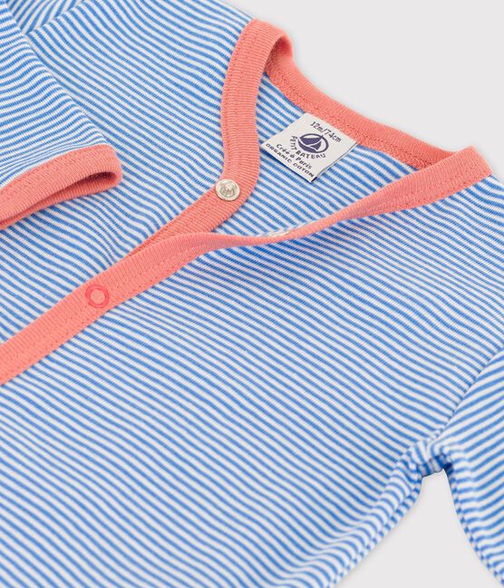 Tutina pigiama bebè a righe senza piedi in cotone biologico blu BRASIER/grigio MARSHMALLOW