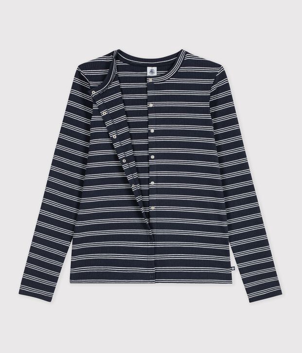 Cardigan in cotone a righe donna blu/bianco