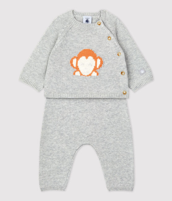 Completo 2 pezzi jacquard bebè in tricot biologico grigio BELUGA CHINE