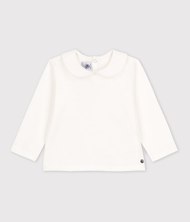 Blusa a maniche lunghe in cotone per neonati bianco