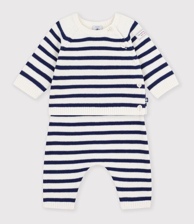 Completo in maglia a righe neonato blu/blu
