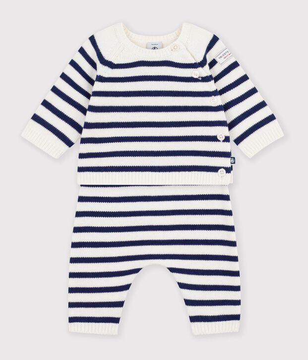 Completo in maglia a righe neonato blu/blu