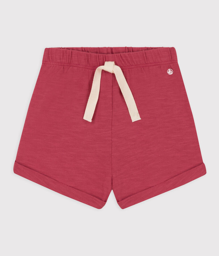 Shorts beb&egrave; in jersey fiammato tinta unita rosa