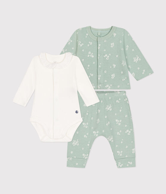 Completo 3 pezzi in tubique neonato verde HERBIER/bianco MULTICO