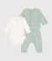 Completo 3 pezzi in tubique neonato verde HERBIER/bianco MULTICO