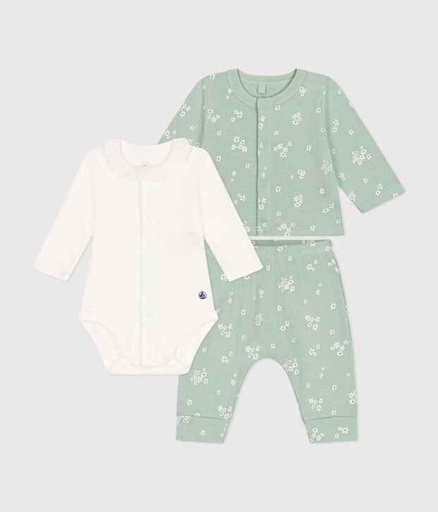 Completo 3 pezzi in tubique neonato verde/multicolore