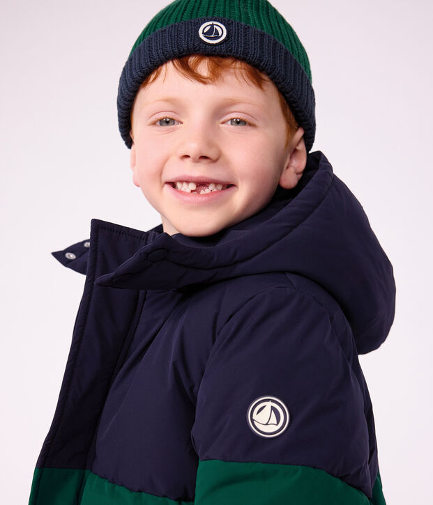 Piumino tinta unita color block bambino verde/blu