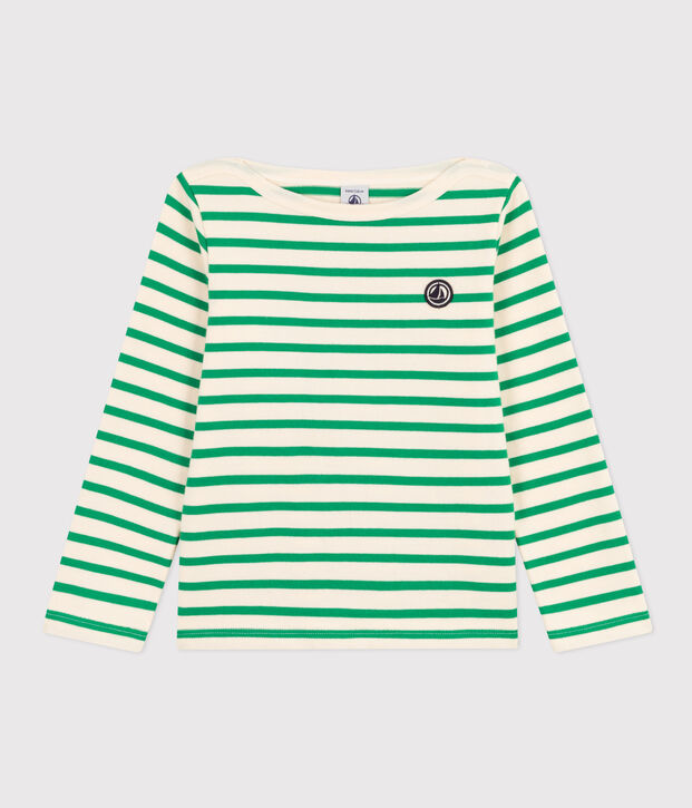 Marini&egrave;re bambino in cotone spesso ecru/verde