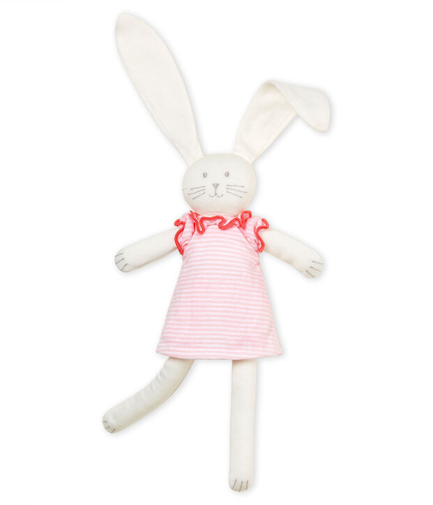 Doudou coniglio vestito rosa/bianco