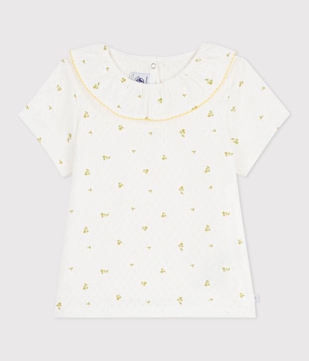 T-shirt a maniche corte in cotone con stampa a fiori bambina bianco/verde